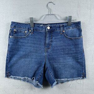 Seven 7 1964 Weekend Denim Shorts Raw Hem Mid Rise Womens Blue Size 12